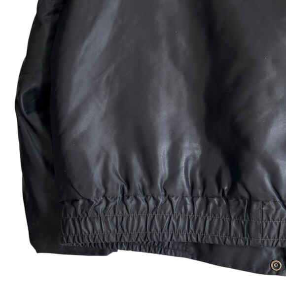 Vintage Black Twill Bomber Coat Mens Sz XL Nylon Faux Fur Collar Police Jacket - Picture 15 of 16